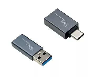 Set, 1x mufă USB C la mufă A + 1x mufă C la mufă A, 2x adaptor USB, aluminiu, gri spațial, cutie DINIC